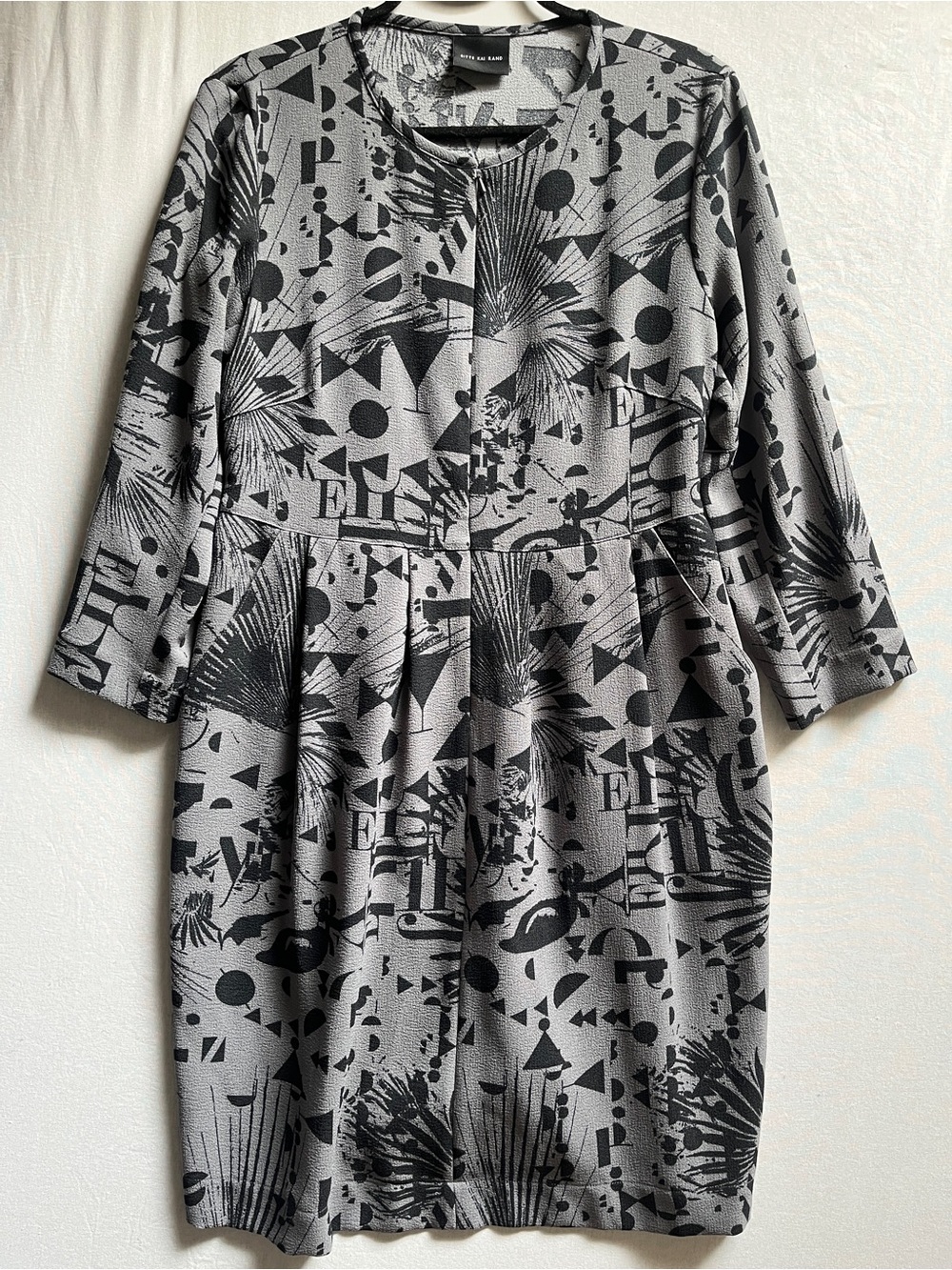 Bitte Kai Rand Abstract Geometric Print Pleated Long Sleeve Lagenlook Dress 8